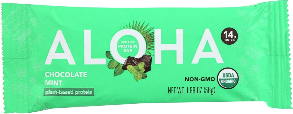 Aloha Organic Chocolate Mint Protein Bars, 14g Plant- baseret protein, USDA Certified Organic, Gluten Free & Non- GMO, 56 Gm (Pack of 12)