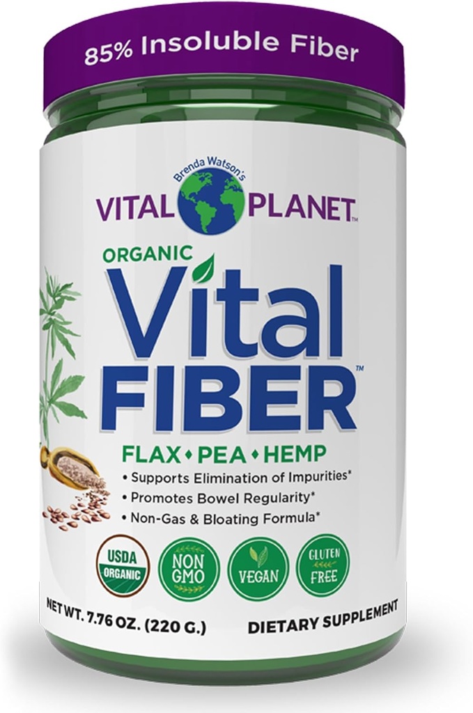 Vital Planet - Vital Fiber Powder, Opløselig og uopløselig Fiber tillæg med hør, Pea og Hamp, Organic Daglig Kosttilskud Understøtter Gut fordøjelsesregularitet 7.76 oz