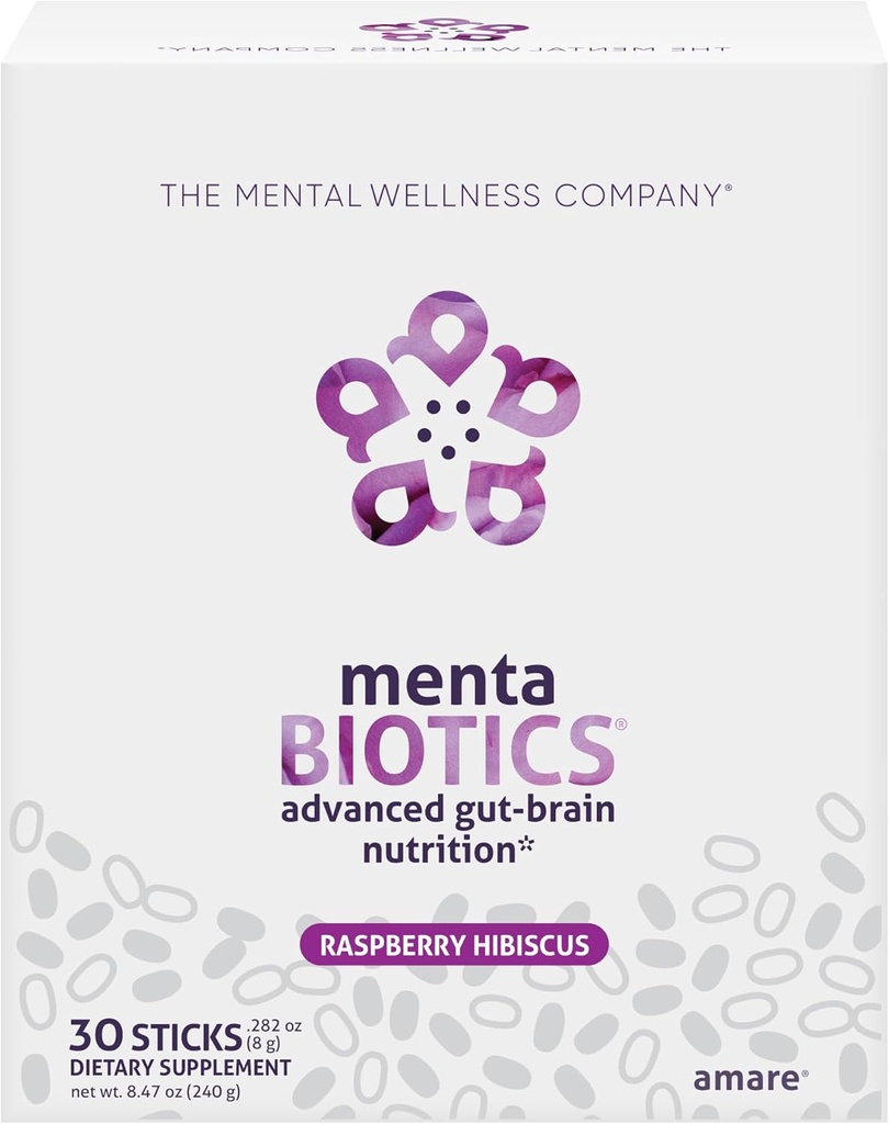 MentaBiotics ® Advance Gut Brain Nutrition Prebiotic, Probiotic og Phytobiotika, Raspberry Hibiscus, 30 Servere