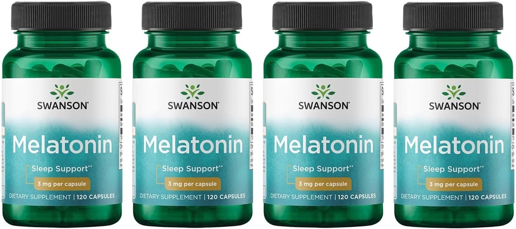 Swanson Melatonin - urtetilskud - søvn og afslapning - (120 kapsler, 3 mg hver) 4 pakning