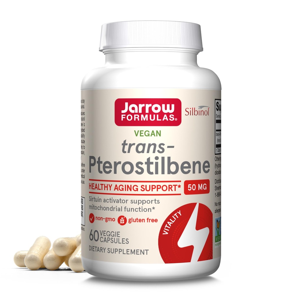 Jarrow Formulas ® Pterostilben 50mg til antioxidant support, Kosttilskud understøtter sund aldring, 60 Veggie kapsler, 60 dages forsyning