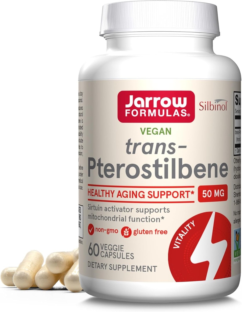 Jarrow Formulas® Pterostilbene 50mg for Antioxidant Support, Dietary Supplement Supports Healthy Aging, 60 Veggie Capsules, 60 Day Supply
