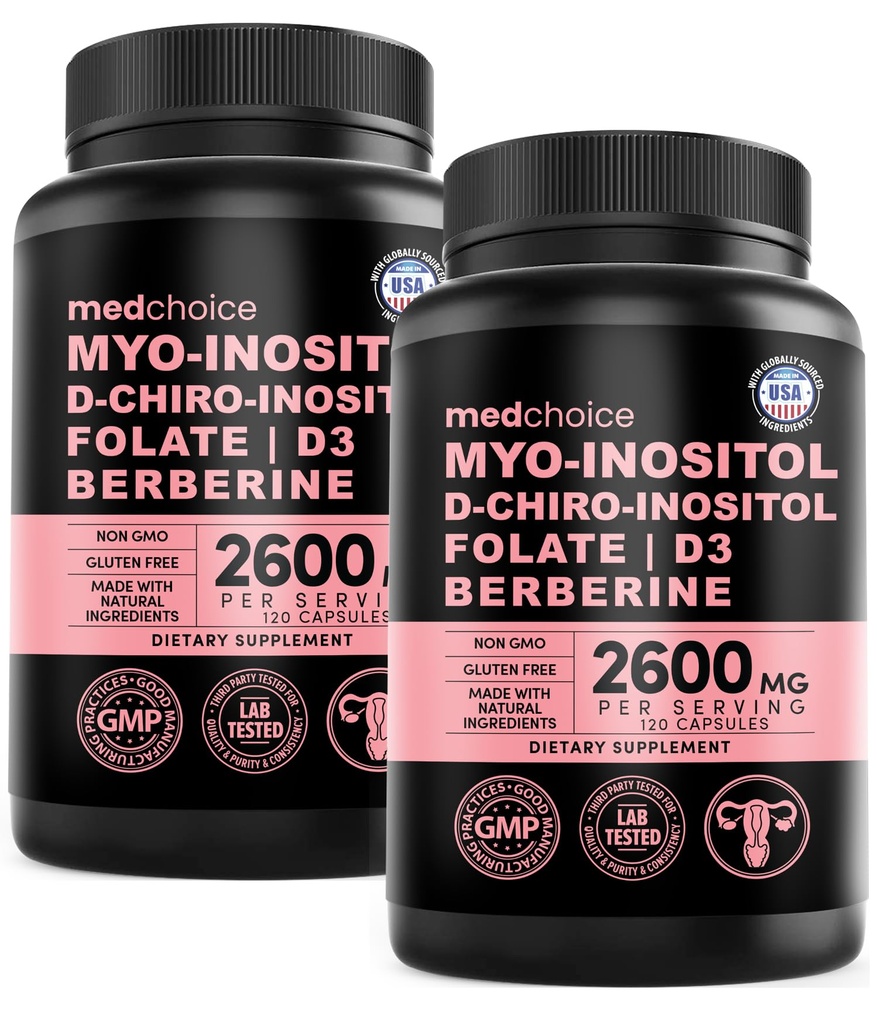 14-in-1 Inositol Supplement & Hormone Support for Women - 40: 1 Myo- inositol & D- Chiro Inositol Ovarial Support Capsules for Hormone Balance with Folate, Vitamin D og B12 (120 tal) (Pack of 2)