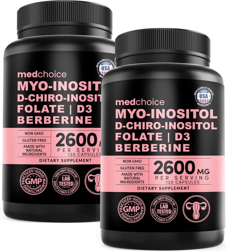 14-in-1 Inositol Supplement & Hormone Support for Women - 40: 1 Myo- inositol & D- Chiro Inositol Ovarial Support Capsules for Hormone Balance with Folate, Vitamin D og B12 (120 tal) (Pack of 2)
