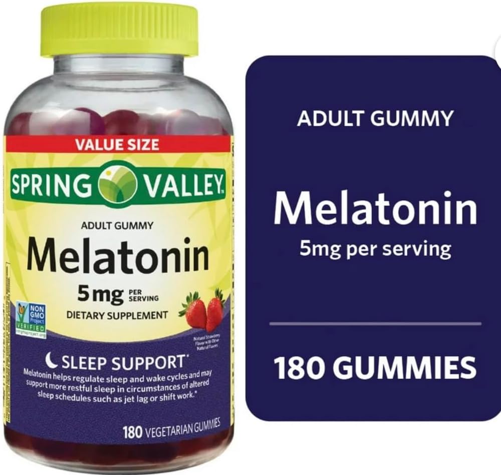Soring Valley Melatonin Gummies, Non GMO, Strawberry Flavor, 5 mg, 180 Tæl