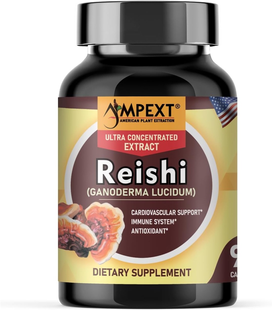 Reishi Mushroom Extract - Premium Quality, Kun Fruiting organer, Antioxidant, Pmonotes Longevity, Immunity Booster, Energy & Vitality, Fjerner træthed, 90 Veg Caps.