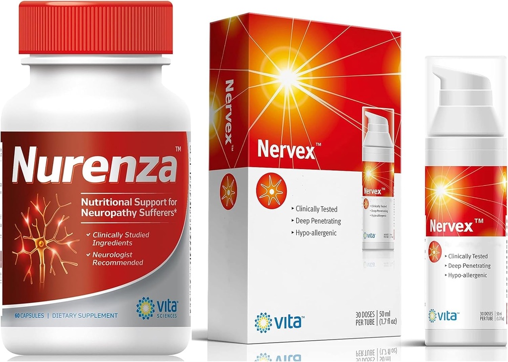 Vita Sciences Complete neuropati Relief Bundle: Nurenza Supplement 40x stærkere R- ALA formel og nervex neuropati Cream med Capsaicin - din vej til nerve foryngelse