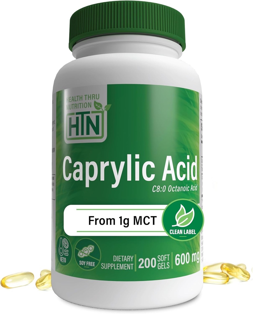Health Thru Nutrition Captain Acid 600mg 200 Softgels against 124; C8 Octanoic Acid fra Pure 1g MCT Oil against 124; Non- GMO & soy Free against 124; Support Sund fordøjelse og intestinal sundhed