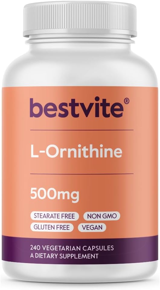 BESTVITE L- Ornithin 500mg (240 Vegetariske Kapsler) - Ingen Stearates - Ingen Fillers - Vegan - Ikke GMO - Gluten Free