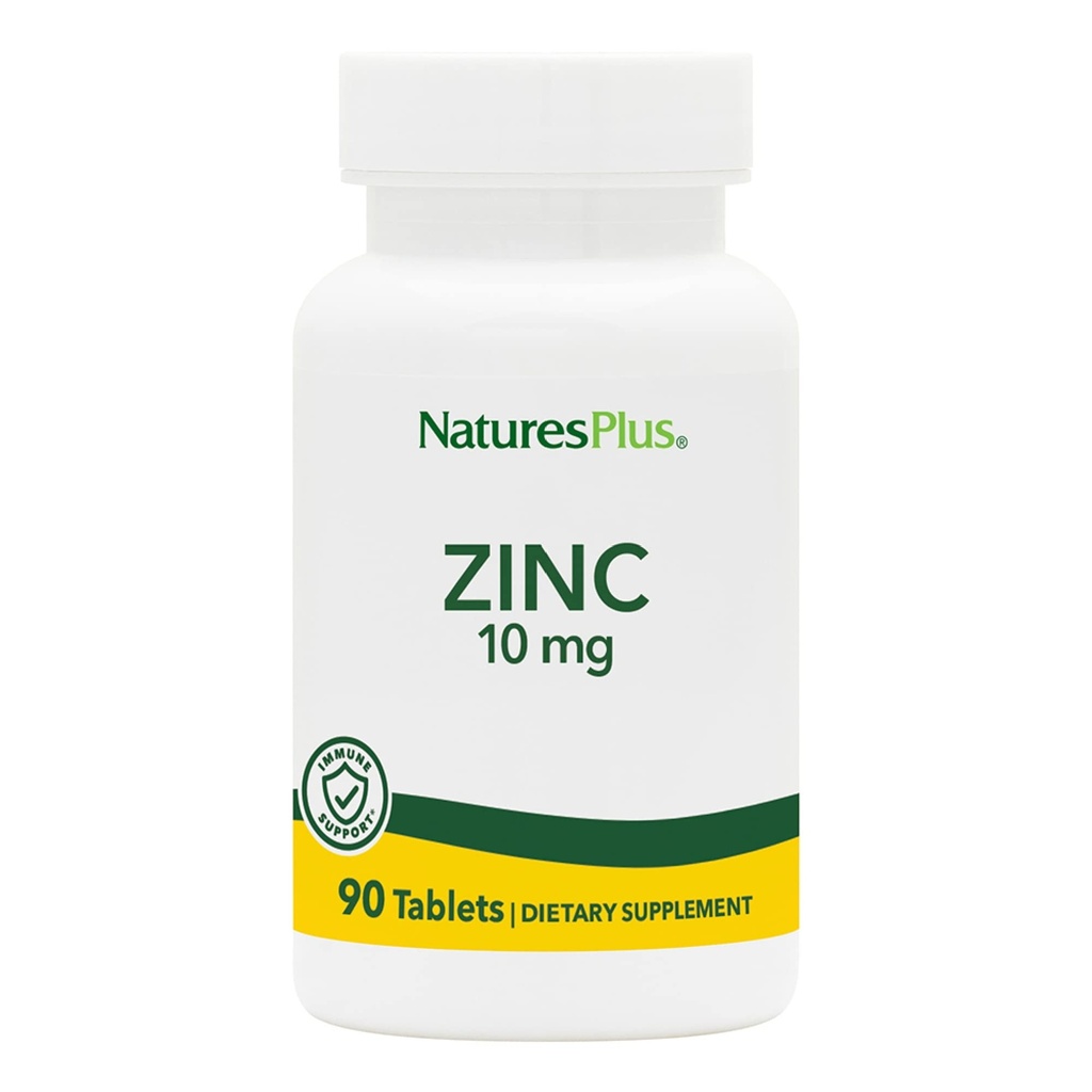 NaturesPlus Zinktabletter - 10 mg, 90 Vegetariske Kosttilskud - Immunsystemet supplement til cellulær vækst og reparation - fremmer sund fordøjelse, Metabolisme & Vision - Gluten- Free - 90 Servering