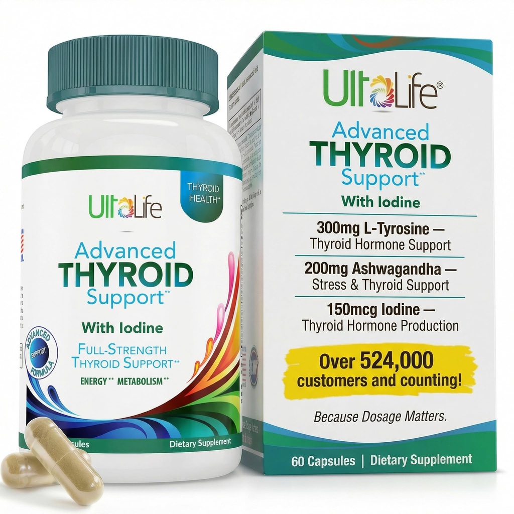 Daglig Thyroid Boost Advanced Formel med jod Ashwagandha Vitamin B12 Zink og Selenium til energi Metabolisme og Focus 60 kapsler