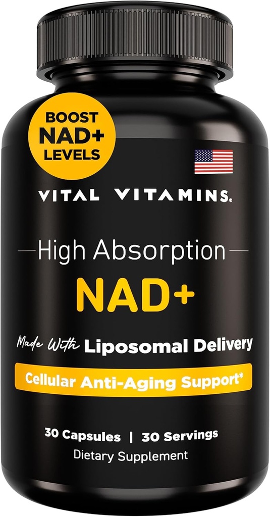 Vital Vitaminer NAD Supplement - NAD + (Nicotinamid Adenine Dinucleotid) for mænd og kvinder - Lavet med Liposomal Levering - Cellular Anti- Aging Support, Energy, Focus - 30-Day Supply
