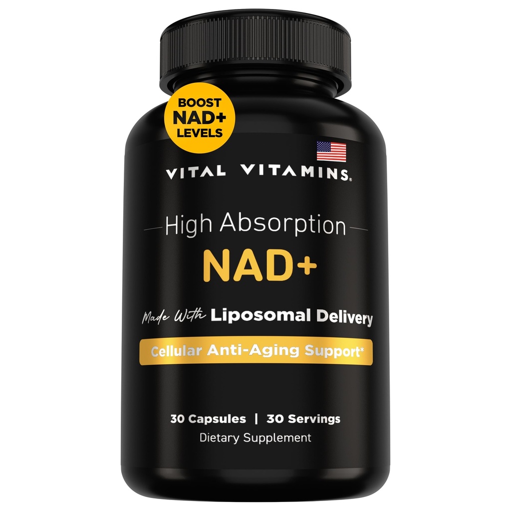 Vital Vitaminer NAD Supplement - NAD + (Nicotinamid Adenine Dinucleotid) for mænd og kvinder - Lavet med Liposomal Levering - Cellular Anti- Aging Support, Energy, Focus - 30-Day Supply