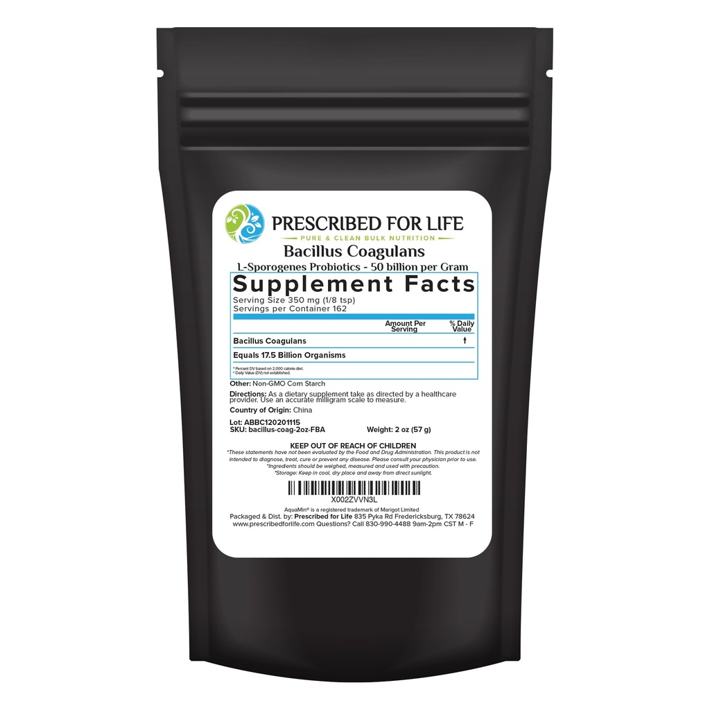 Præskrevet for Life Bacillus Coagulans Powder, Lactobacillus Supplement for Gut Health Support, Temperature and Hylde Stable Probiotika, L. Sporogener (50 Billion / Gram) (2oz / 56g)