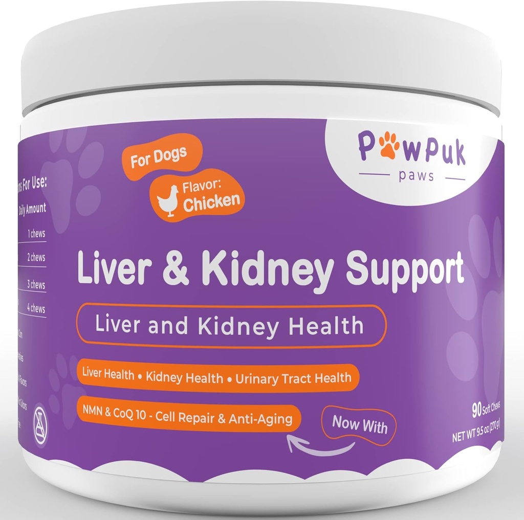 Lever & nyrevitaminer Kosttilskud til hunde, SAM- E & Silymarin - Leverfunktion, NMN & CoQ10 - Anti- Aging, Rehmannia & Rabarber - Natural Herbal Nyre Support, Tranebær - UT sundhed