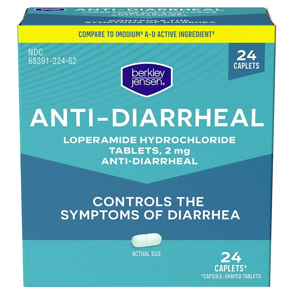 berkley jensen Anti- Diarré Medicine - Loperamid Hydroklorid 2 mg Diarré Relief Caplets - Kontrol Symptomer på Diarré Herunder Rejsende Diarré, Easy- to- Swallow Anti- Diarré Pills, 24 Ct