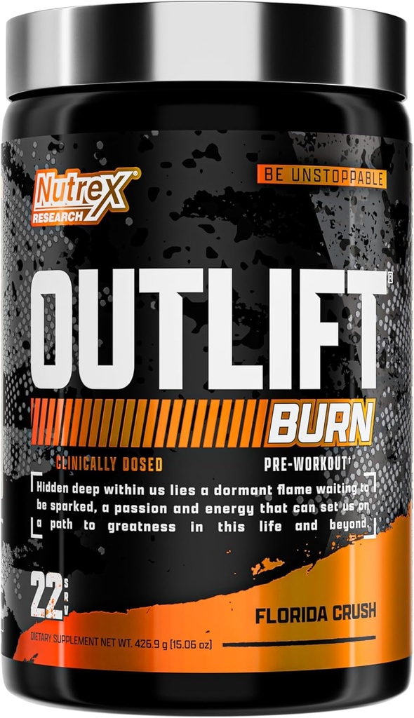 Nutrex Outlift Burn Pre- workout supplement for energi, Focus & Endurance Budding124; Metabolyte, L- Citrullin, Beta- Alanine & Koffein Budding124; Termogen formel for ydeevne (22 Serveringer, Florida Crush)
