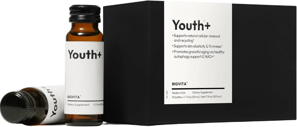 BIGVITA Youth + Note 124; NAD + Skud til Anti- Aging, Energi, Hud og Hårsundhed, Kognitiv Support 124; Ready- to- Drink Supplemented 124; Skønhed fra Indenfor; Vegan, Made in USA