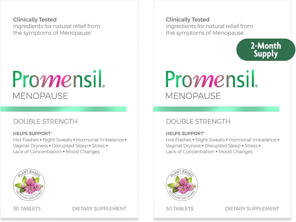 Promensil Menopause Dobbelt styrke Kosttilskud til kvinder - Red Clover Isoflavoner, Hjælper Support Hot Flashes, Night Sweats, Rastless - 30 Greve (pakke med 2)