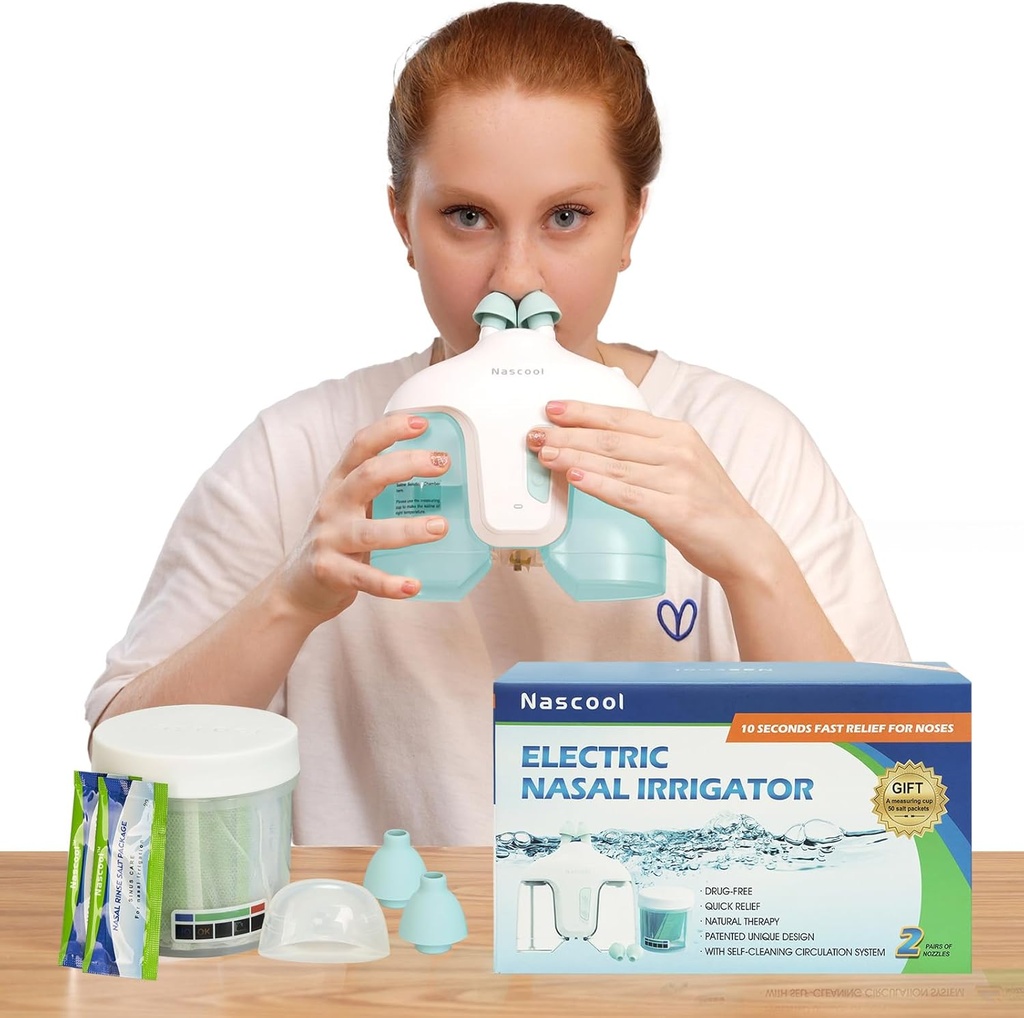 Elektrisk Nasal kunstvanding System, Nasal Rinse Machine Næse Cleaner til Sinus Voksen, Næse Washer, Nasal Rinsing System med 50 saltholdige pakker (grøn)