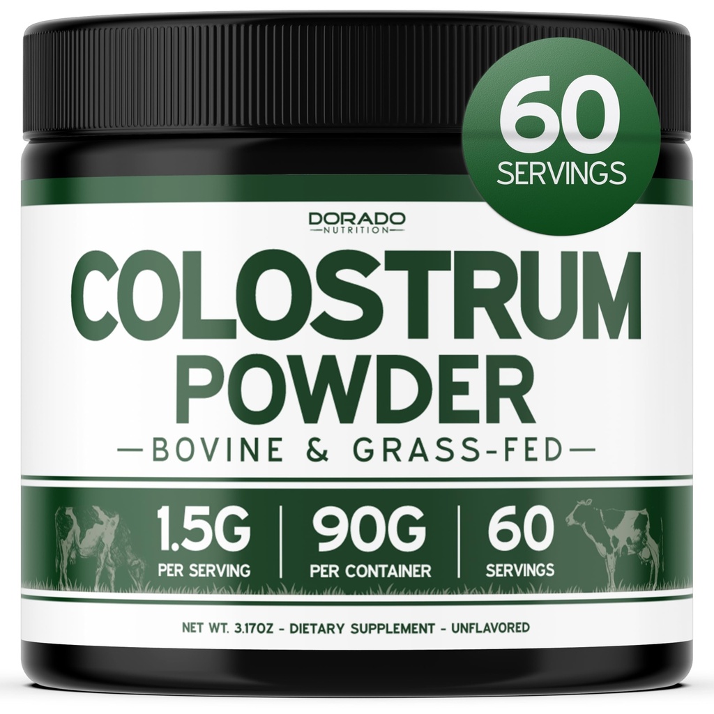 Colostrum Supplement Powder 90g (60 Serveringer på 1,5 g Pure Bovine Colostrum Std. at indeholde 20% IgG immunoglobuliner) Græs Fed pulver - Ingen Fillers, Tredjeparts testet, Unflavored & USA Made