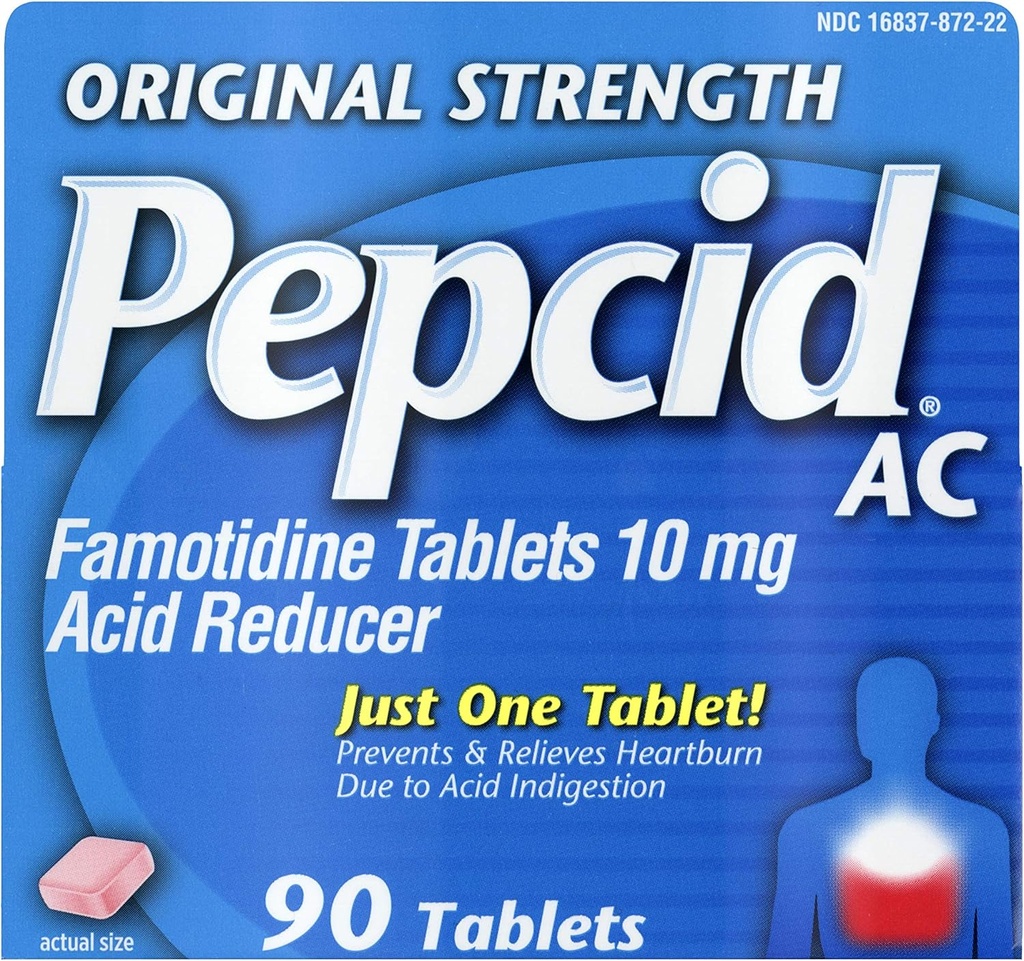 Pepcid AC Original Strength, 10 mg Famotidin for Heartburn Prevention & Relief, 90 ng