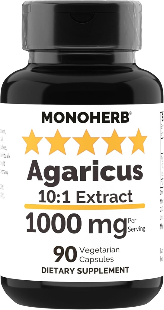 MONOHERB Agaricus Mushroom Extract 1000 mg - 90 Vegetarian Capsules