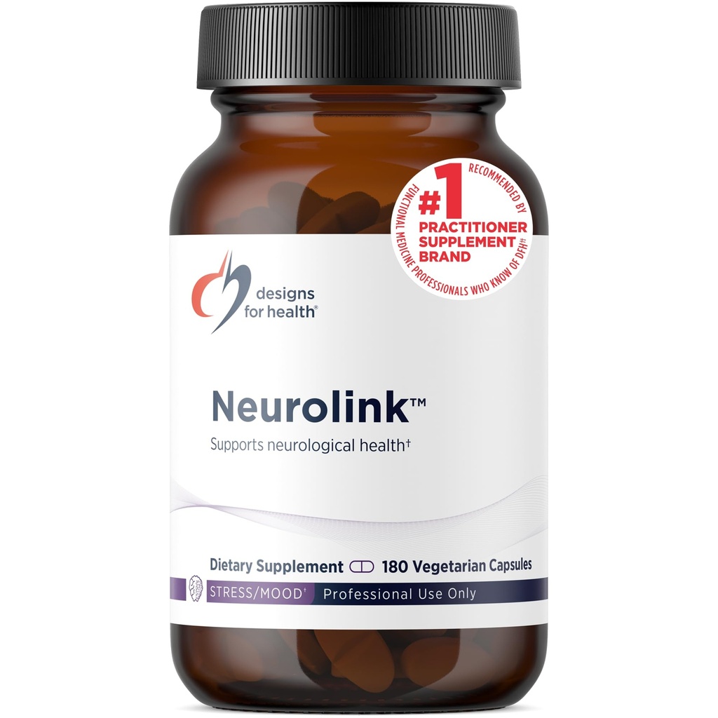 Design for sundhed Neurolink - L- Tyrosine, GABA, 5- HTP, Inositol + Taurine Supplement - Designet til at understøtte mood, neurologisk + kognitiv sundhed - ikke-GMO (180 kapsler)