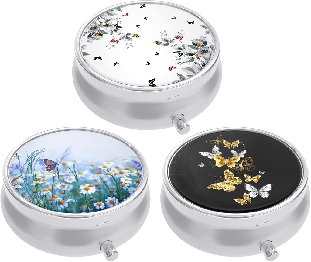 3 Pack Pill Box, Lille Pill sag for purse & Pocket, Cute Travel Medicine Organizer, Portable Medicine Container Holder til at holde vitaminer, Medicin, Fish Oil & Supplement, Butterfly