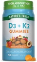 Nature's Truth Vitamin D3 + K2 Gummies | 50 Count | Peach Mango Flavor | Vegetarian, Non-GMO & Gluten Free Supplement