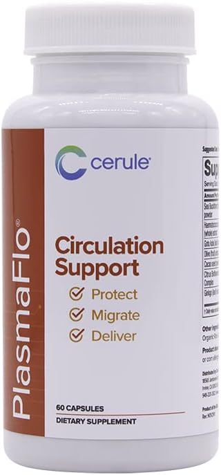 Cerule Plasmaflo Blood Flow Supplement til Support Blods Cirkulation i Veins, Kapillærer, Fartøjer og hjerte til vaskulær sundhed med en Proprietary Enzyme Blend, Gotu Kola og Ginkgo Biloba