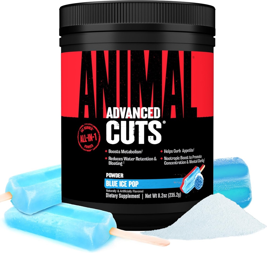Animal Cuts Thermogen Fat Burner Powder - Vægttab for kvinder og mænd for Metabolisme, Energi, Focus, og Nootrop Brain Support med Ketoner Appetite Suppressant - Blue Ice Pop Flavor