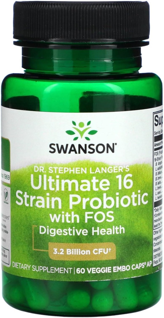 Swanson Dr. Stephen Langers Formel - Natural Probiotic w / Prebiotic FOS - 16 -Strain Supplement Fremme fordøjelsesstøtte w / 3,2 Millioner CFU per kapsel - (60 Veggie kapsler)
