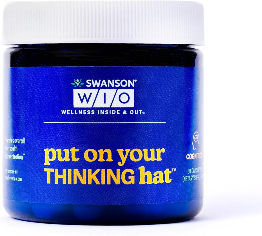 Swanson WIO Put på din tænkende hat Brain Health, Koncentration, bedre fokus, Ginkgo Biloba + Neurofaktor kaffe frugt, Vegan, Non- GMO, Wellness, 30 Veggie kapsler (30-dages forsyning)