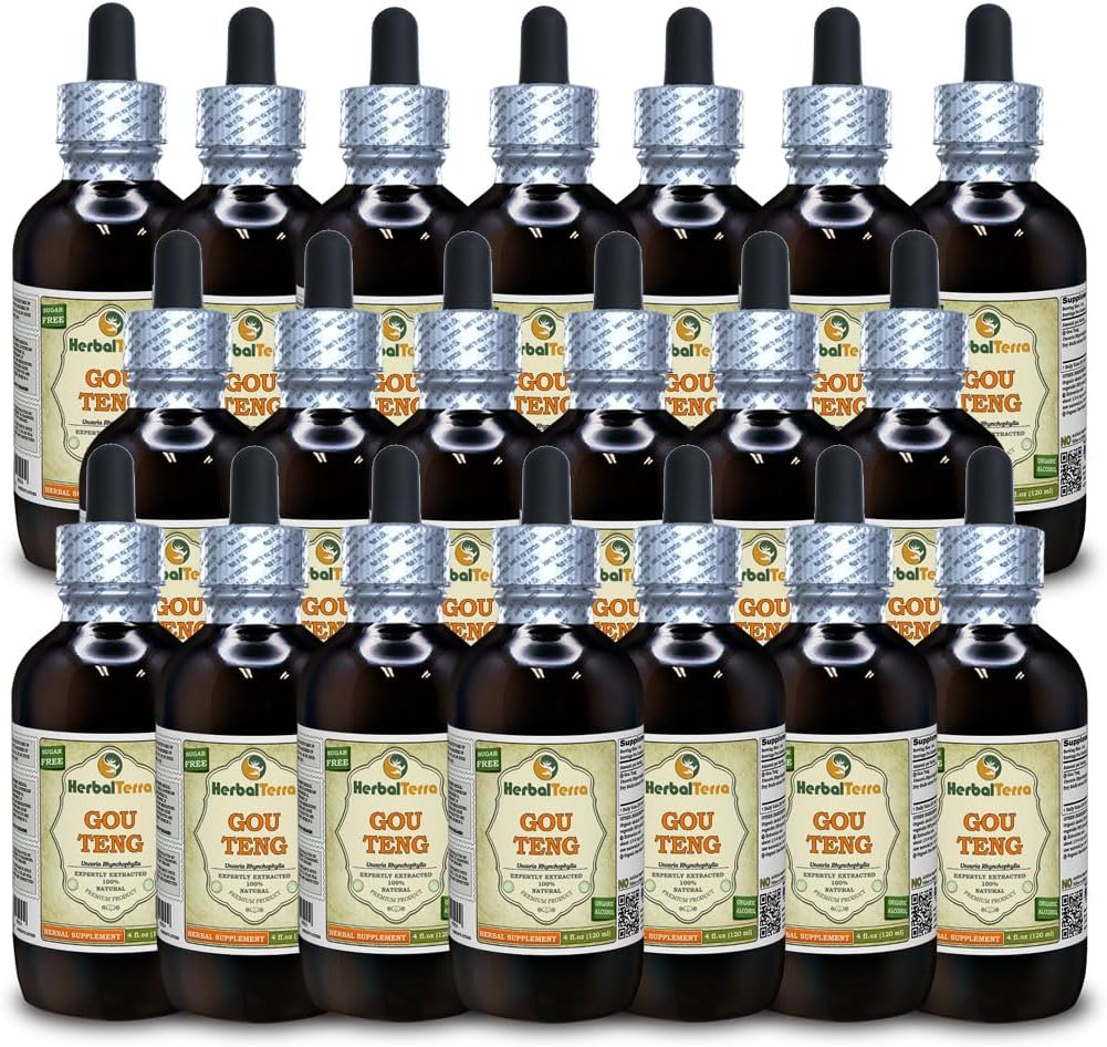 Ramulus Uncariae Cum Uncis (Uncaria Rhynchophylla) Tincture, Organic Tørret Stalks Liquid Extract (Brand Name: HerbalTerra, Stolt Made in USA) 20x4 fl.oz (20x120 ml)