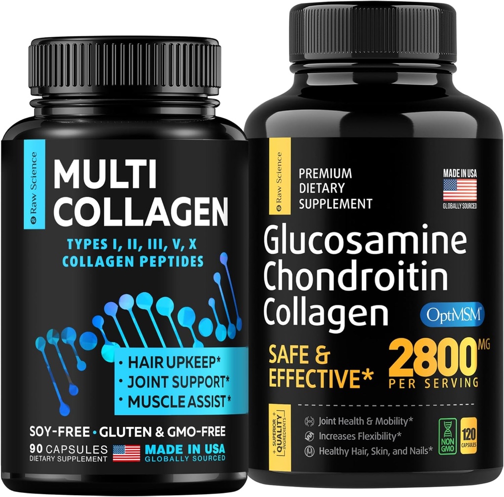 Ben & fælles støtte, sundt hår & negle - Multi Collagen kapsler 90pcs og Glucosamin kapsler 120pcs