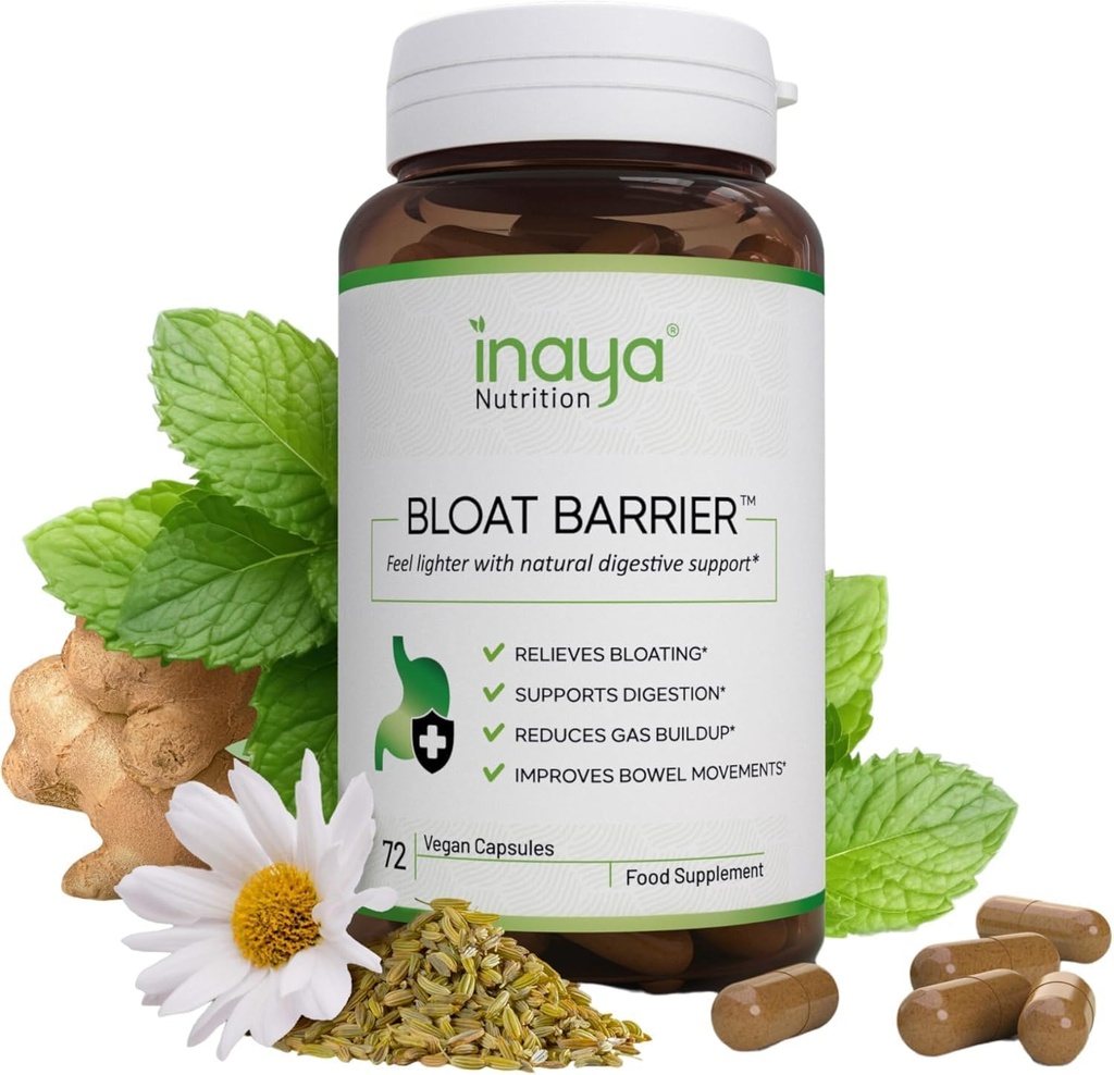 BloatBarrier 72 Kapsler - Naturlig fordøjelse og Bloating Supplement til Mave Bloating Relief, Gas Reduktion, og forbedrede tarmbevægelser - Vegan, Gut Health Kosttilskud