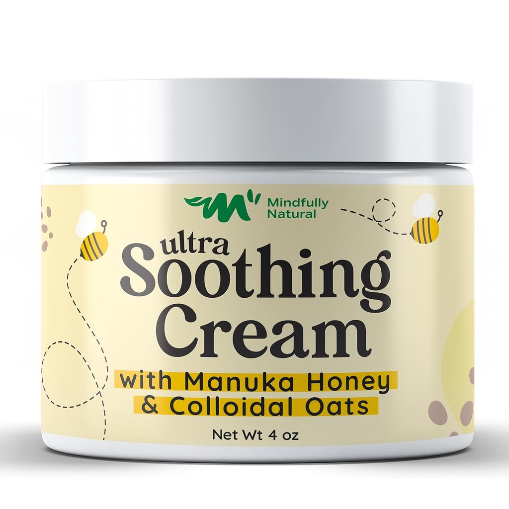 Ultra lindrende kolloid havregryn creme med Manuka honning - Eksem creme til børn og voksne - Steroid fri anti-Itch lotion til tør & Itchy hudlindring med naturlige og økologiske ingredienser