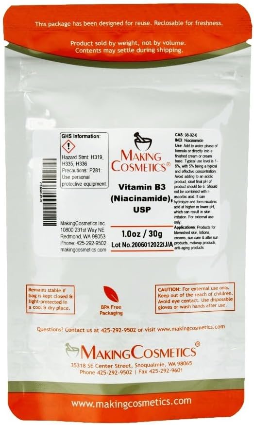 MakingCosmetics - Vitamin B3 Powder, USP Grade - 1.0oz / 30g - Kosmetiske midler