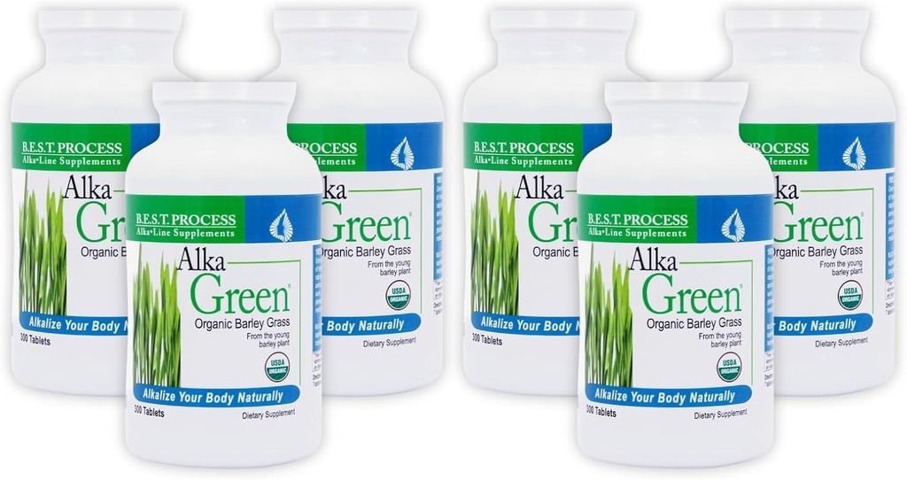 Alka • Grønne tabletter (6 Pack) Bedste proces Alkaline - Nutrient Dense Organic Barley Grass Supplement - Naturlig kilde til enzymer og aminosyrer