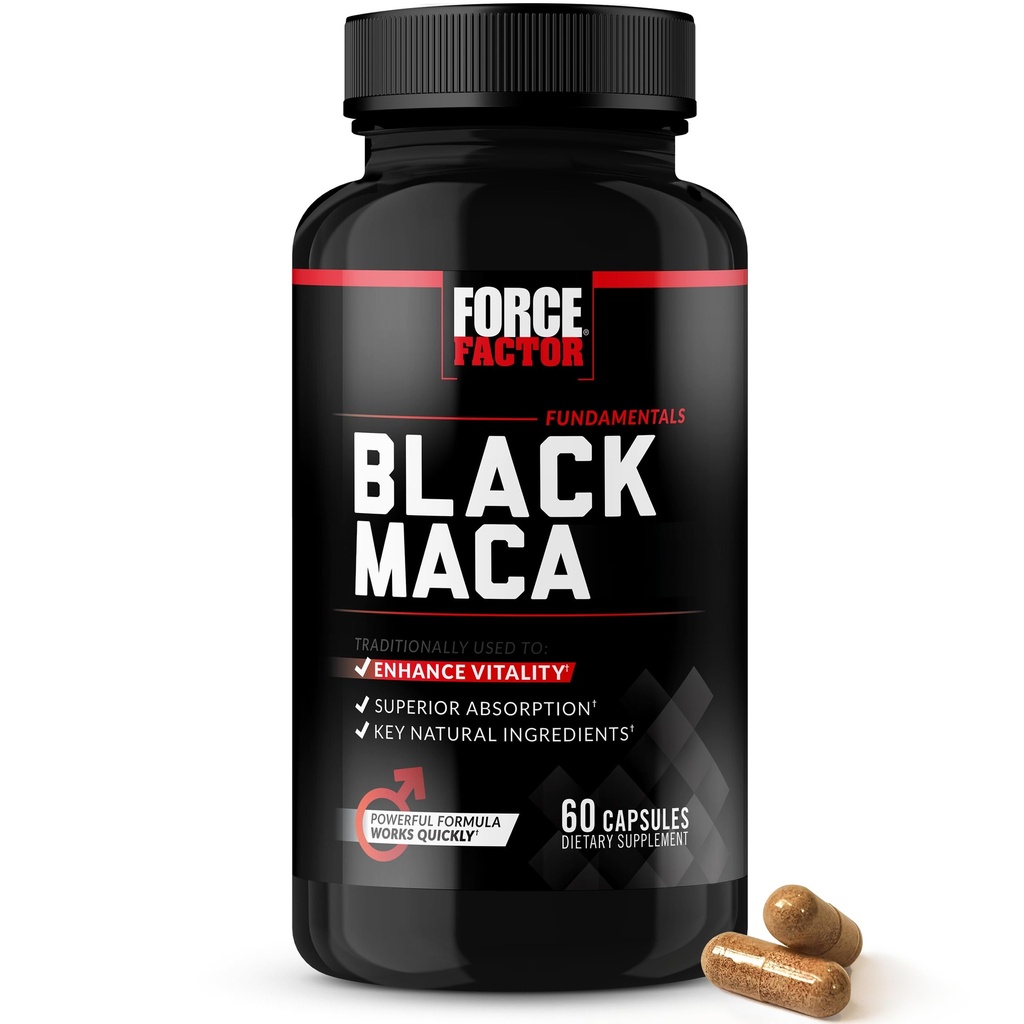 Force Factor Black Maca Root Vitality supplement til mænd med Superior Absorption og Power, Natural Maca Negra Extract, Fundamentals Series, 1000mg, 60 kapsler