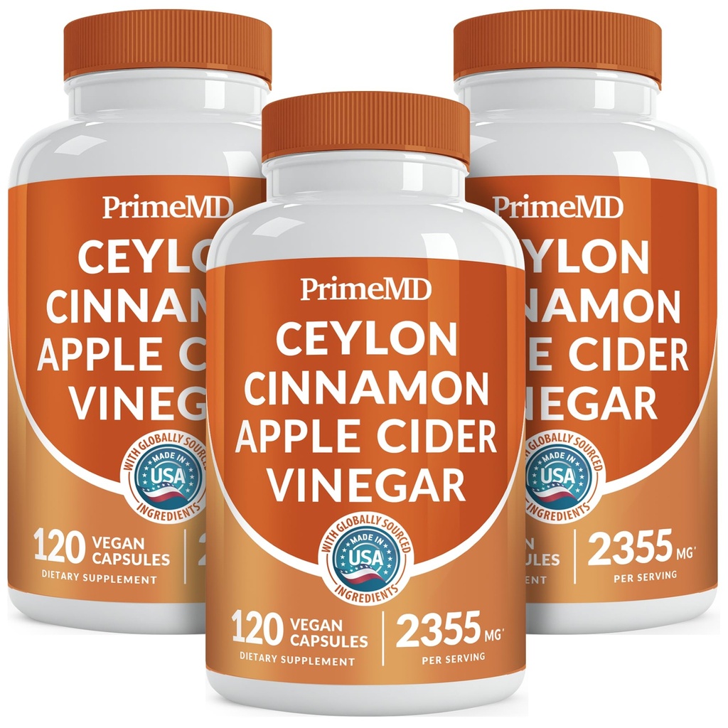 5-in-1 Ceylon kanel kapsler 2355mg - Ceylon kanel og æble cider eddike kapsler - gurkemeje og Panax Ginseng - kanel Kosttilskud med Bioperine (120ct, pakke med 3)