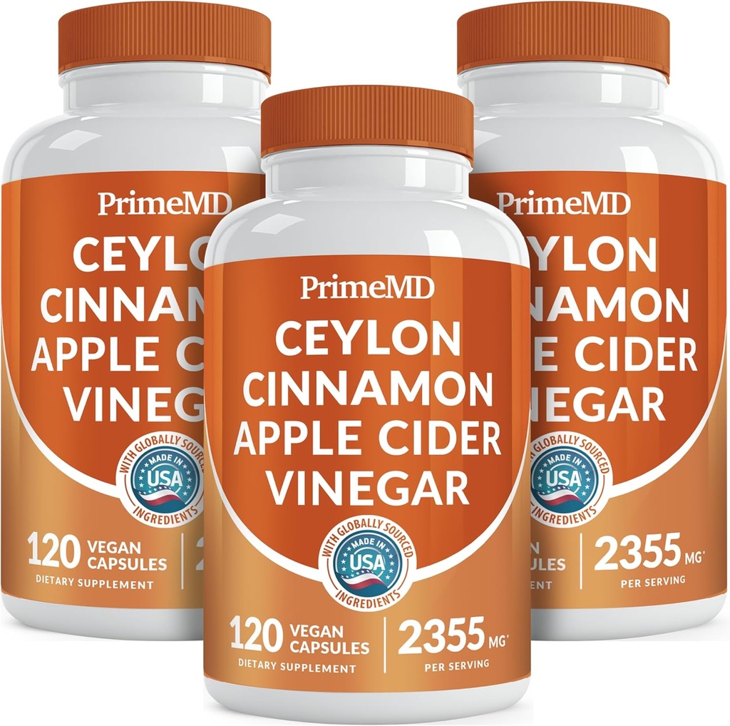 5-in-1 Ceylon kanel kapsler 2355mg - Ceylon kanel og æble cider eddike kapsler - gurkemeje og Panax Ginseng - kanel Kosttilskud med Bioperine (120ct, pakke med 3)