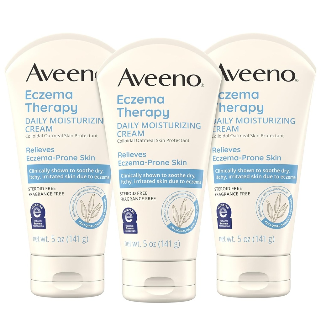 Aveeno Eksem Terapi Daglig fugtgivende Body Cream til sensitiv hud, Lindrende Eksem Relief Cream, Kolloid Havregryn & Ceramid til tør & Itchy Hud, Steroid- & fragrance- Free, 5 oz, pakke med 3