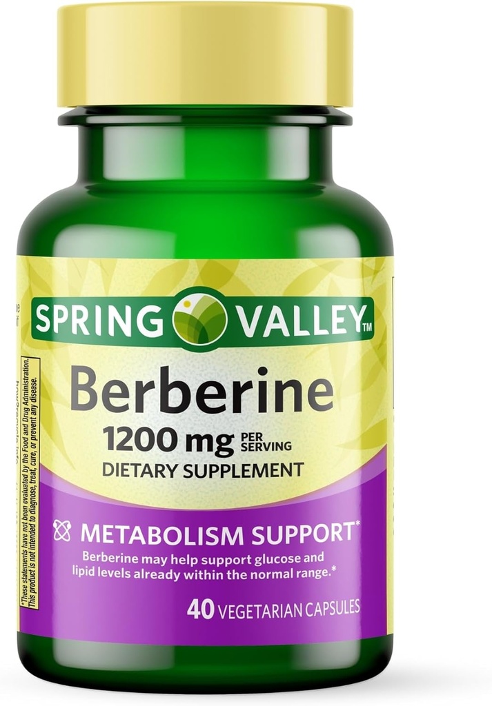 Spring Valley Berberine Kosttilskud - Metabolisme Support - 1200mg kapsler, 40ct