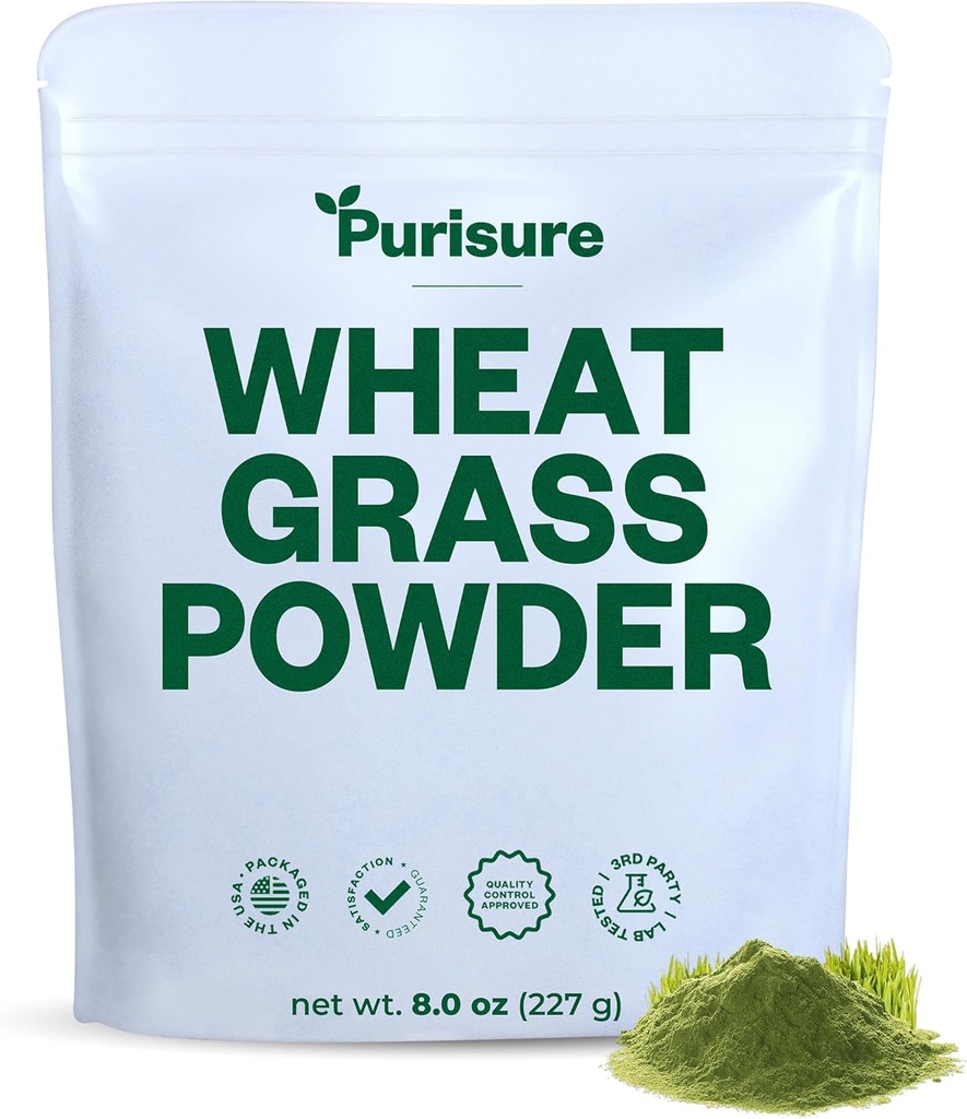 Purisure Wheatgrass Powder, 8oz, Wheat Grass Powder, Green Superfood for Salads, Smoothie and Shakes, Superfood Powder Rich in Immunity Vitamins, Fiber and Minerals, 76 Servings
