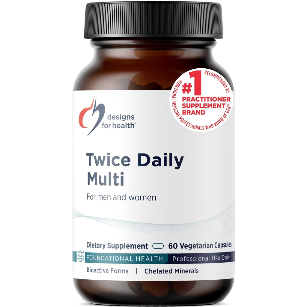 Design til sundhed Methylerede Multivitamin for kvinder & mænd - to gange dagligt multimineral supplement & Multivitamin uden jern + Methylerede B12 og folat, C-vitamin, K, D, E + mere (60 kapsler)