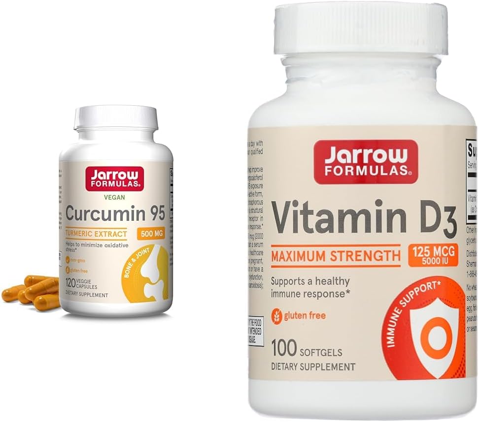 Jarrow Formulas Curcumin 95 500mg - Up to 120 Servings (Veggie Caps) & Vitamin D3 125 mcg (5000 IU) - 100 Servings (Softgels)
