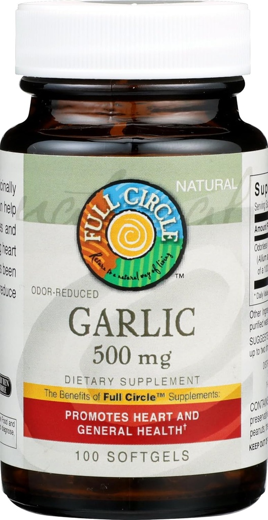 Full Circle, Hvidløg, Odor- Reduceret, 500 Mg, Softgels, 100 Greve