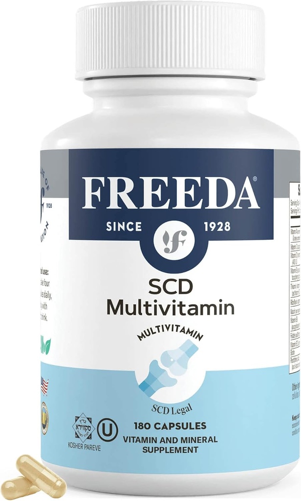 FREEDA SCD Multivitamin - Dagligt multivitamin supplement til mænd og kvinder - Vegan, Gluten- Free, SCD Legal - Kosher Certified Voksen Vitaminer - Specifikt Kulhydrat Diet Friendly - 180 Kapsler